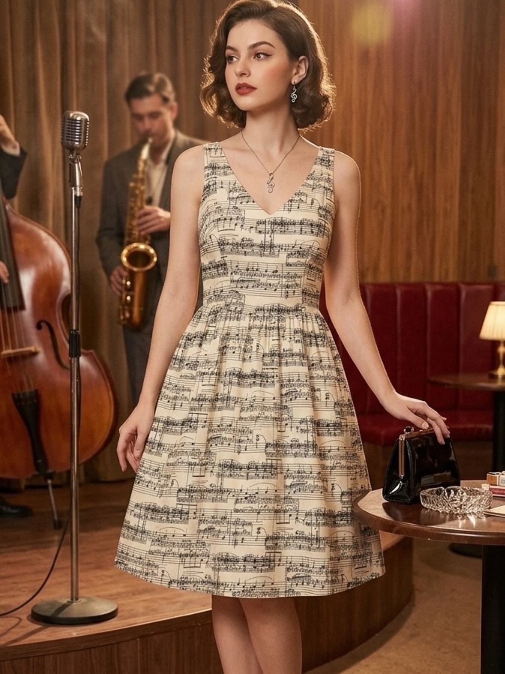 ModCloth Sheet Music Dress Size 16 Cotton Fit Flare Novelty Note Pockets